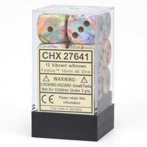 Chessex 16mm Festive Vibrant/Brown 12ct D6 Set (27641) Dice Chessex   