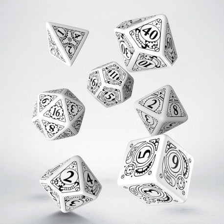 Q-Workshop Steampunk White/Black 7ct Polyhedral Dice Set Dice Q Workshop   