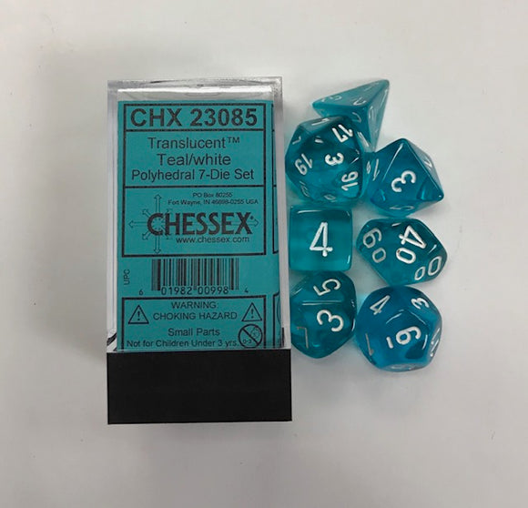 Chessex Translucent Teal/White 7ct Polyhedral Set (23085) Dice Chessex   