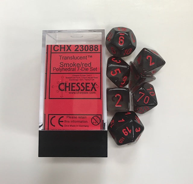 Chessex Translucent Smoke/Red 7ct Polyhedral Set (23088) Dice Chessex   