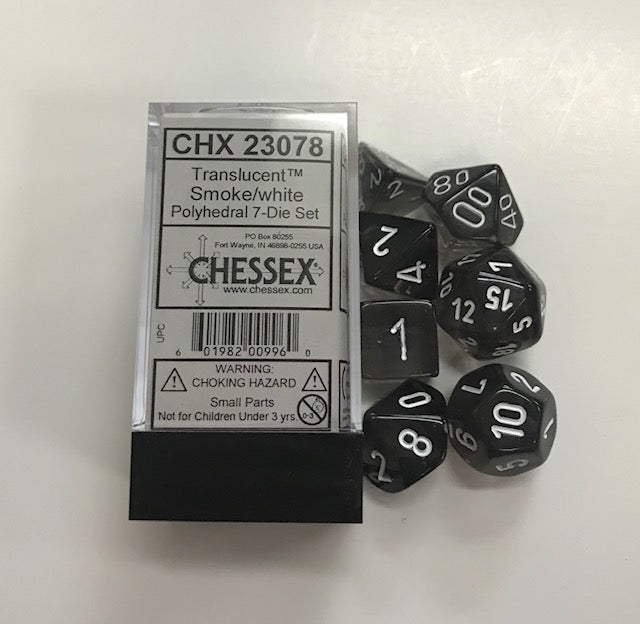 Chessex Translucent Smoke/White 7ct Polyhedral Set (23078) Dice Chessex   