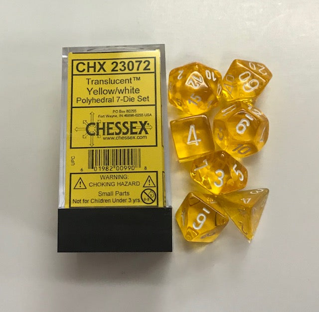Chessex Translucent Yellow/White 7ct Polyhedral Set (23072) Dice Chessex   