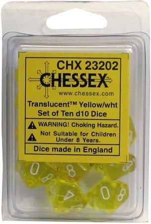 Chessex Translucent Yellow/White 10ct D10 Set (23202) Dice Chessex   