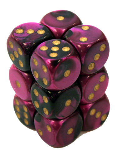 Chessex 16mm Gemini Black-Purple/Gold 12ct D6 Set (26640) Dice Chessex   