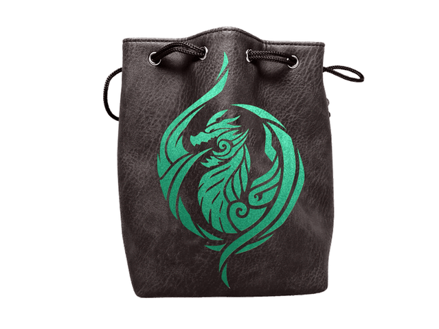 Easy Roller Black Leather Lite Dragon's Breath Design Self-Standing Large Dice Bag Supplies Easy Roller Dice