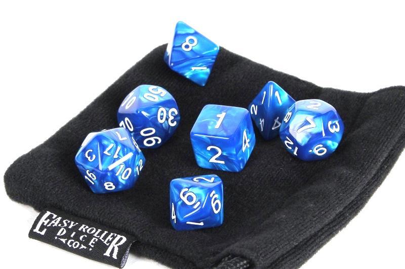 Easy Roller Blue Marble 7ct Polyhedral Set with Bag Dice Easy Roller Dice