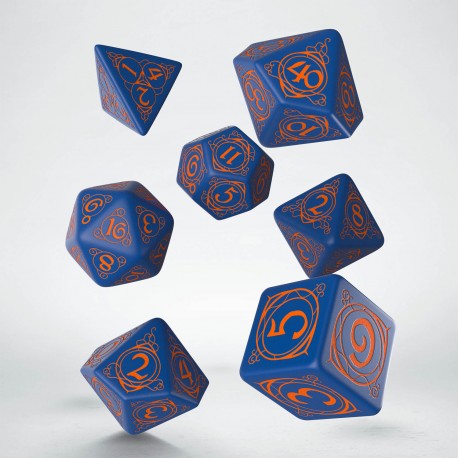 Q-Workshop Wizard Dark Blue/Orange 7ct Polyhedral Set Dice Q Workshop