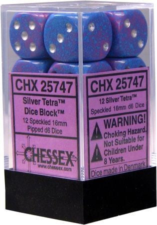Chessex 16mm Specked Silver Tetra 12ct D6 Set (25747) Dice Chessex   