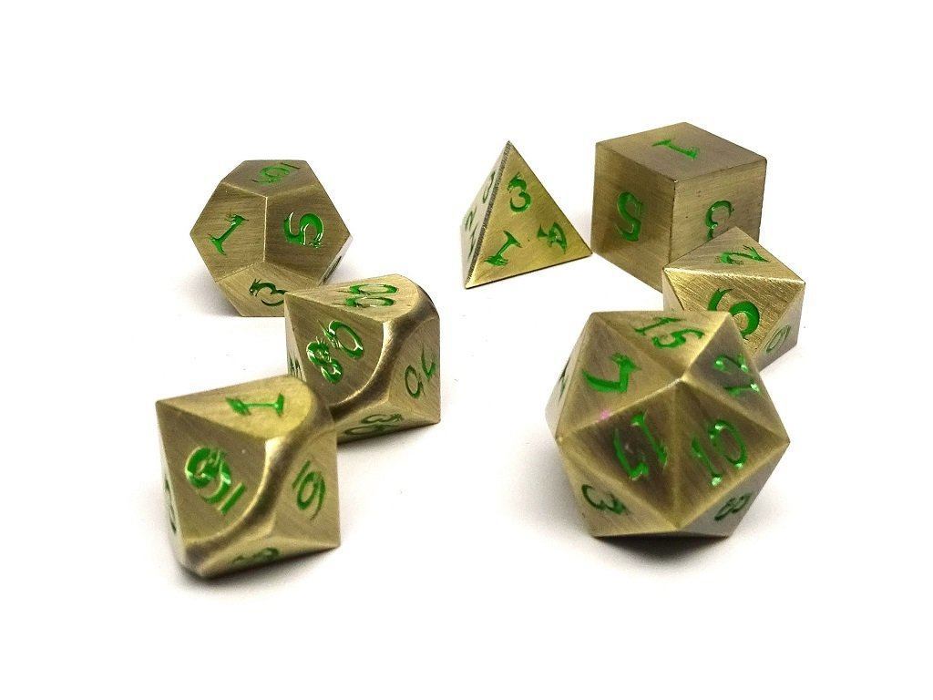 Easy Roller Metal Dice of Ancient Dragons Bronze/Green 7ct Polyhedral Set Dice Easy Roller Dice