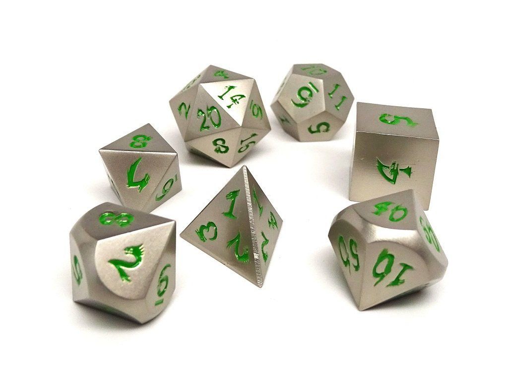 Easy Roller Metal Dice of Ancient Dragons Silver/Green 7ct Polyhedral Set Dice Easy Roller Dice