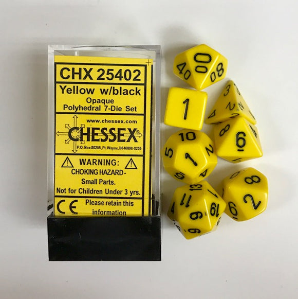 Chessex Opaque Yellow/Black 7ct Polyhedral Set (25402) Dice Chessex   